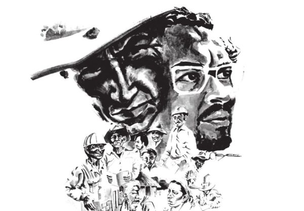 Dibujo en carbón del General Augusto C. Sandino y el Comandante Carlos Fonseca como símbolos del pueblo de Nicaragua.