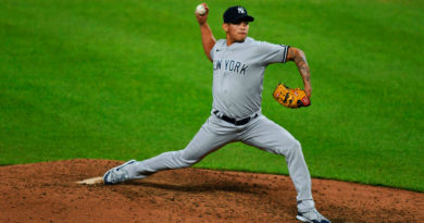 El nicaragüense Jonathan Loáisiga jugando para los Yankees de Nueva York.