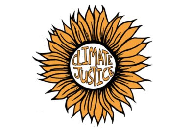 Logo de un girasol con la frase Justicia Climática