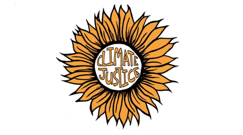 Logo de un girasol con la frase Justicia Climática