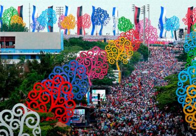 Pueblo de Nicaragua durante la celebración del Triunfo de la Revolución Popular Sandinista.