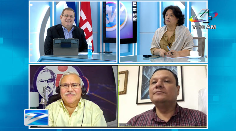 Los periodistas Tirsa Sáenz, Adolfo Pastran y Eliezer Mora en el programa Revista en Vivo con Alberto Mora, este martes 22 de junio de 2021.