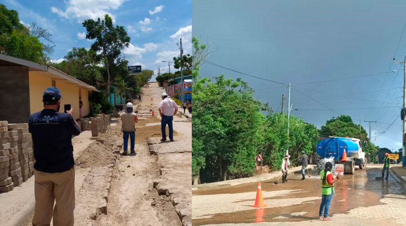 Trabajadores de ENACAL en restauración y limpieza de calles en Cusmapa