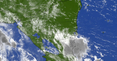 Imagen satelital de Nicaragua bajo la influencia de la tormenta tropical Elsa en el Mar Caribe nicaragüense.