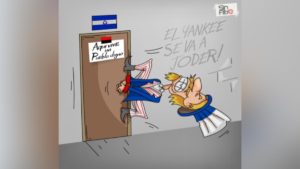 Ilustración de Estados Unidos intentando inmiscuirse en los asuntos internos de Nicaragua con sus “candidatos presidenciales”.