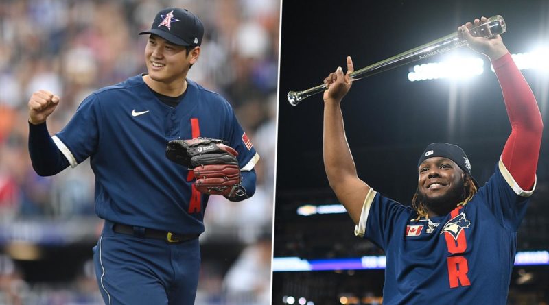 Shohei Ohtani y Vladimir Guerrero Jr durante el Juego de las Estrellas 2021.