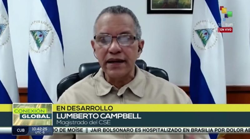 Comandante Lumberto Campbell, Magistrado del Consejo Supremo Electoral en entrevista con la cadena TeleSUR.