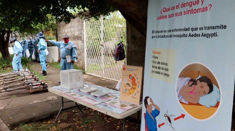 Brigadistas del MINSA antes de realizar la jornada de fumigación en el barrio El Progreso en Managua