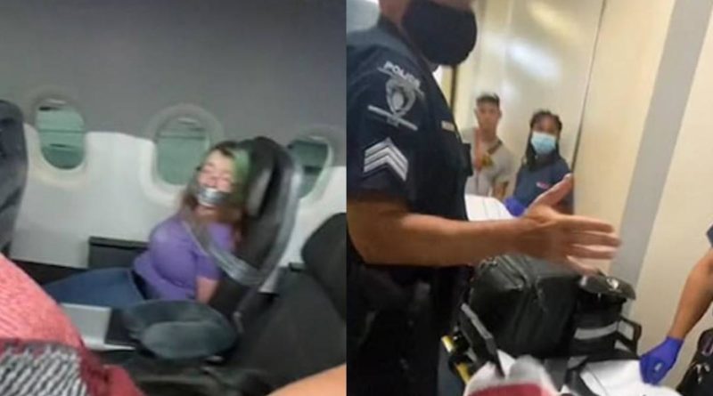Mujer es atada con cinta adhesiva tras intentar abrir la puerta de un avión
