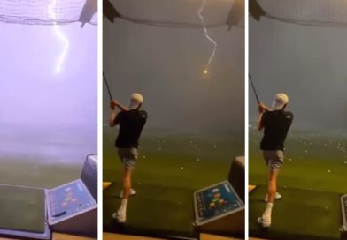 Sorpréndete y aterrador un rayo impacta en una bola de golf