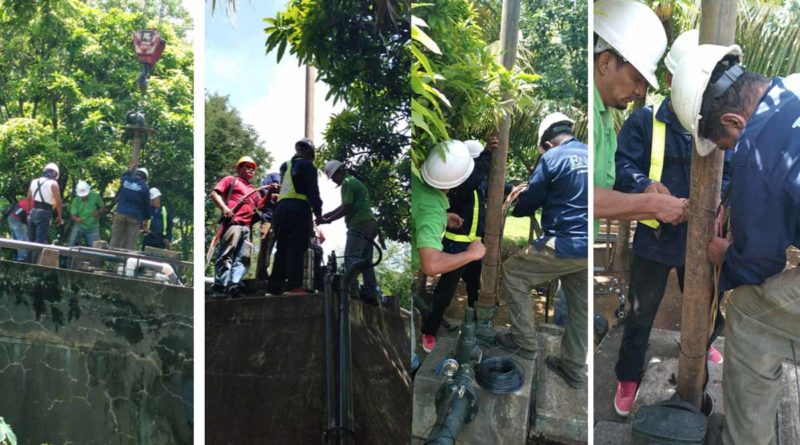 Trabajadores de ENACAL durante la rehabilitación del servicio de agua potable en Pacayita, Masaya