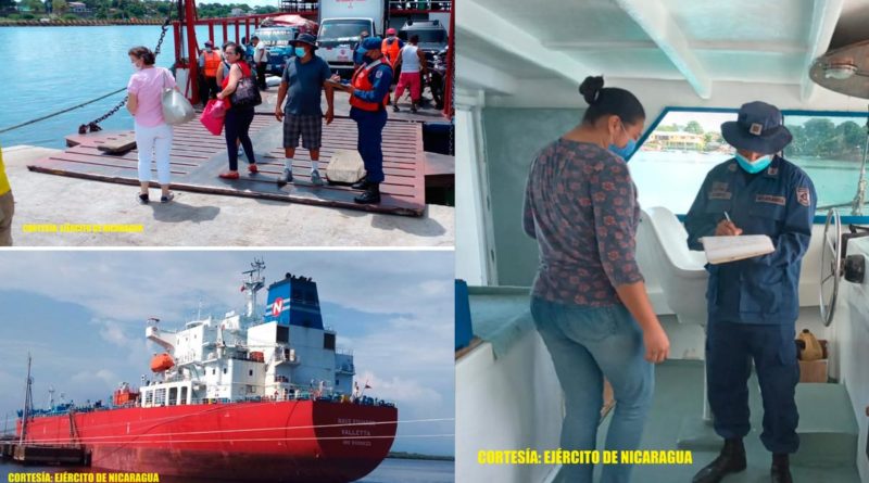 Efectivos de la Fuerza Naval de Nicaragua brindando protección, seguridad e inspección a embarcaciones y flota pesquera industrial que zarparon en los principales puertos del país.