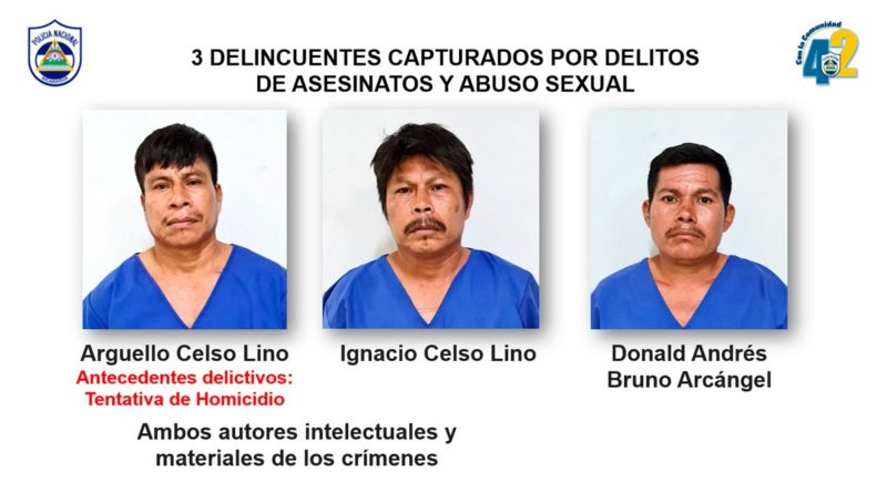 Delincuentes capturados por la Policía Nacional de Nicaragua acusados por delitos de asesinatos y abuso sexual