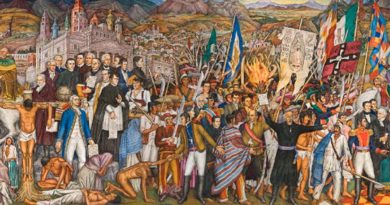 Mural de la independencia de México que refleja diferentes etapas de la lucha de independencia.