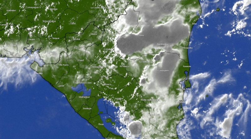 Imagen satelital del territorio nicaragüense bajo la influencia de un fenómeno meteorológico.