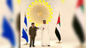 Compañero Canciller Denis Moncada con su Alteza el Jeque Abdalla Bin Zayed Al Nahayan Canciller de EAU.