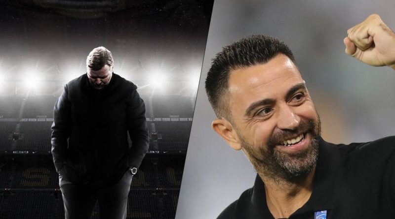 El futuro posible técnico del Barcelona, Xavi Hernández y el ex entrenador Ronald Koeman.