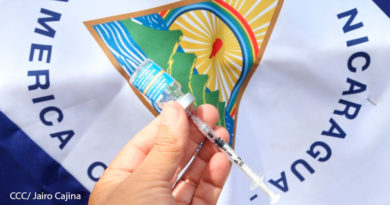 Bandera de Nicaragua junto a una vacuna