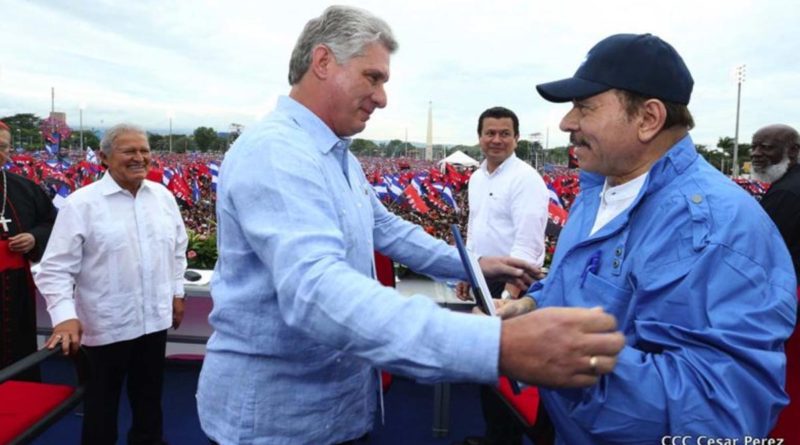 Presidente de Cuba, Miguel Díaz-Canel junto al Presidente de Nicaragua Comandante Daniel Ortega