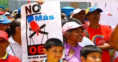 Manifestantes chavistas celebrando la salida digna y soberana de Venezuela de la OEA, órgano injerencista.