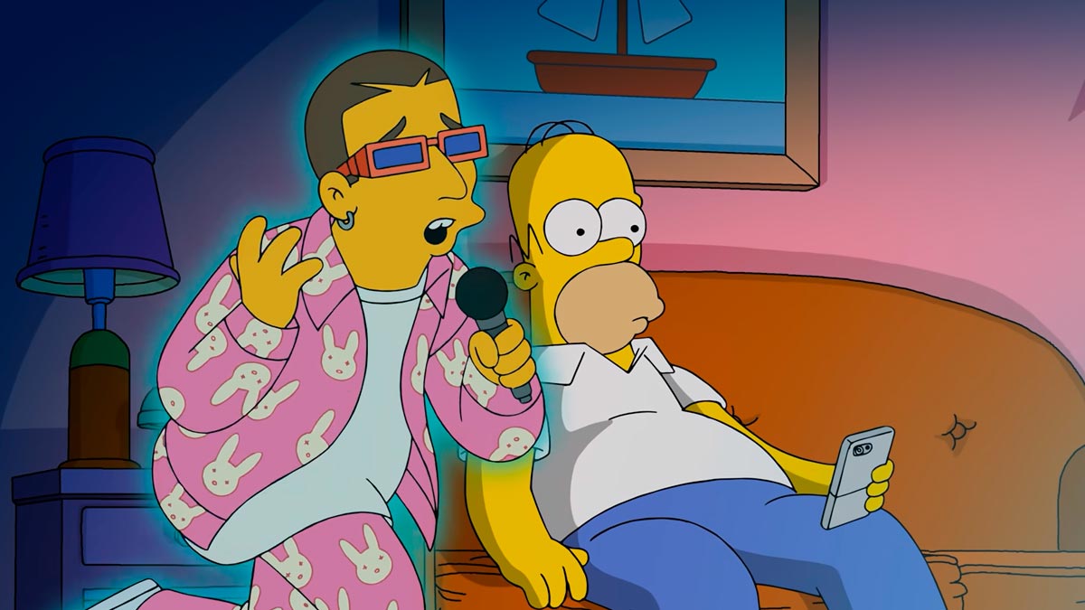 Homero de Los Simpson junto a Bad Bunny animado, durante el videoclip de “Te deseo lo mejor”.