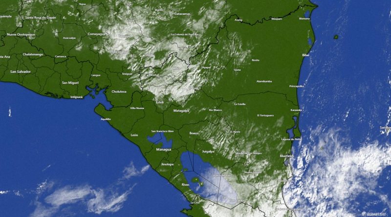 Imagen satelital de las condiciones del clima en Nicaragua, para este sábado 25 de diciembre de 2021.