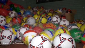 Balones de fútbol que forman parte de los juguetes que serán entregados en Rivas