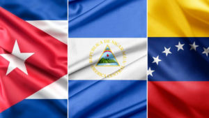 Banderas de Cuba, Nicaragua y Venezuela