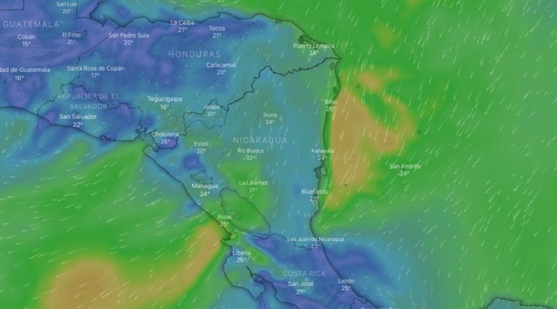 Lluvias dispersas de ligeras a moderadas prevalecerá en la Costa Caribe Sur de Nicaragua