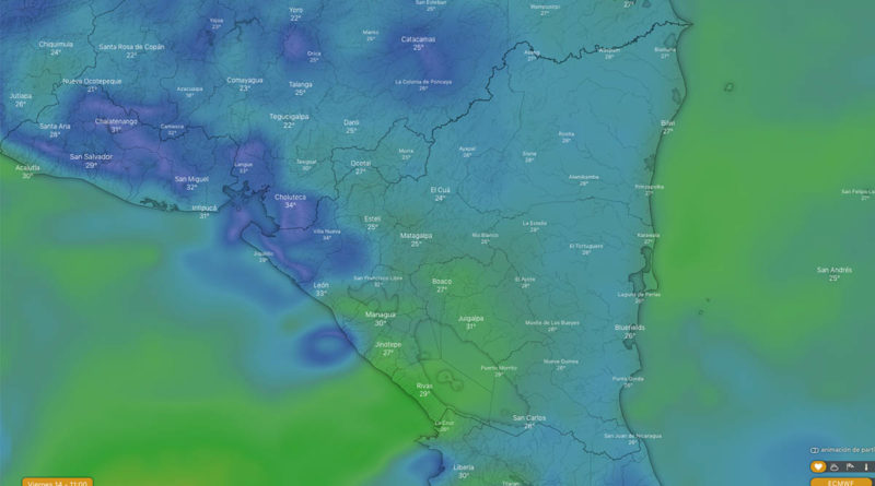 Imagen satelital sobre el clima en Nicaragua