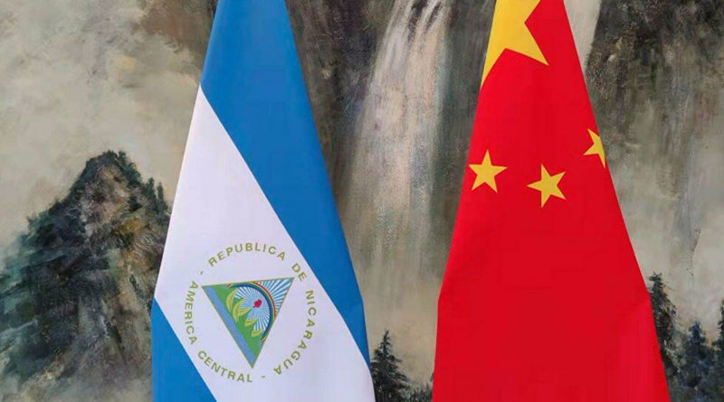 Bandera de la república de Nicaragua y bandera de la república popular China