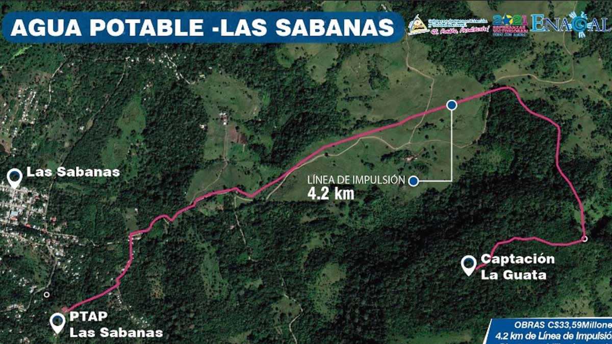 Mapa del proyecto a desarrollar en Sabanas, Madriz por ENACAL