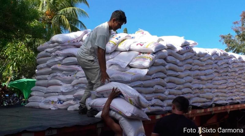 Ciudadanos en Rivas descargando Merienda Escolar de camiones