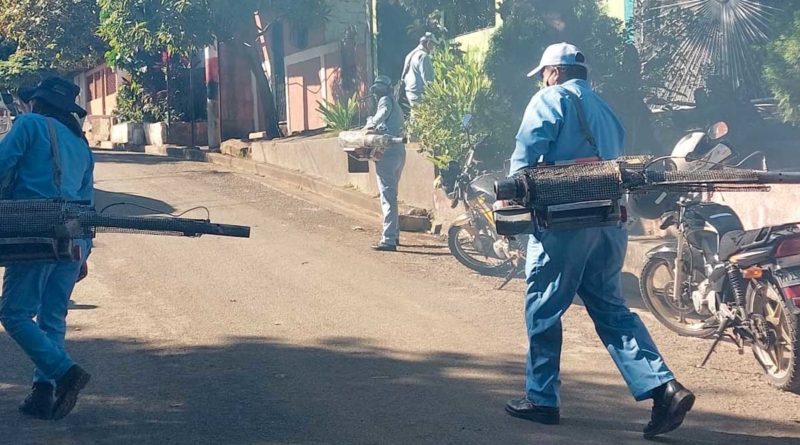 Brigadistas del Ministerio de Salud durante una jornada de fumigación en la capital