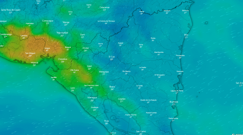 Foto Windy / Imagen satelital sobre el clima en Nicaragua