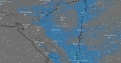 Mapa satelital de la república de Nicaragua con las proyecciones de las condiciones del clima para este martes 22 de febrero del 2022