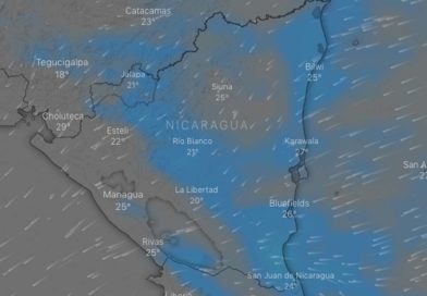Mapa satelital de la república de Nicaragua con las proyecciones de las condiciones del clima para este martes 22 de febrero del 2022