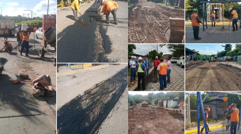 Colaboradores de ENACAL en el proceso de construcción del proyecto de saneamiento del Barrio Juigalpán en Juigalpa