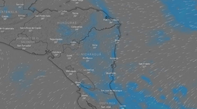 Mapa satélite del clima en Nicaragua