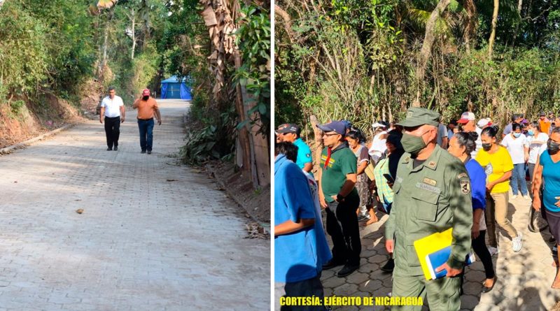 Ejército de Nicaragua participa en inauguración de calles adoquinadas en El Rosario, Carazo