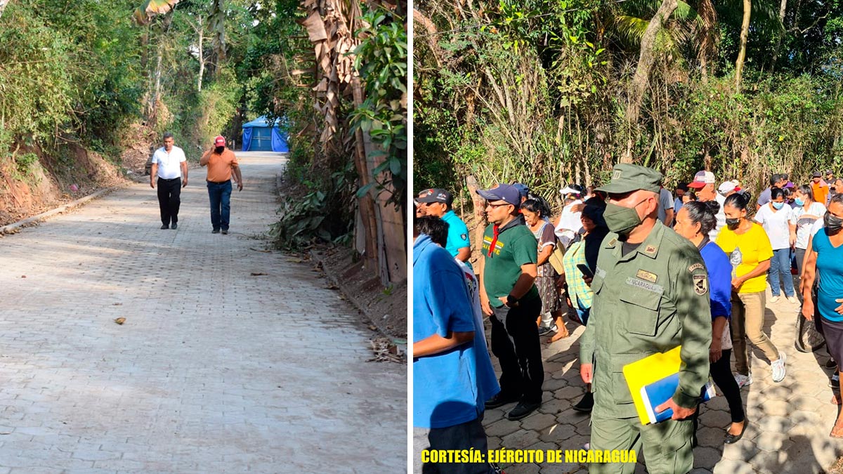 Ejército de Nicaragua participa en inauguración de calles adoquinadas en El Rosario, Carazo