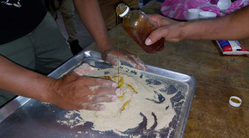 Productores Apicultores de Chinandega en proceso de capacitación, aprendiendo a elaborar torta nutritiva para las abejas