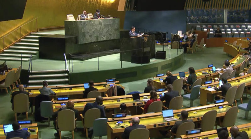 Representante de Nicaragua durante su mensaje ante la Asamblea General de las Naciones Unidas (ONU)