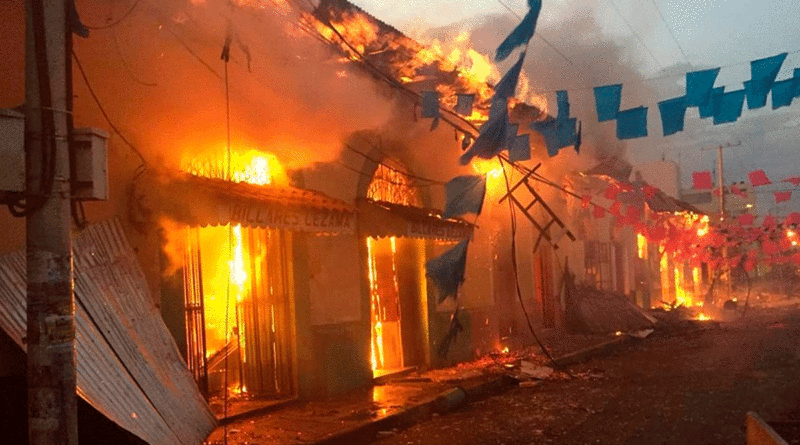 Edificios de la ciudad de León quemados por terroristas, patrocinados por políticos somocistas en el año 2018.