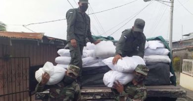 Descargue de paquetes alimenticios por el Ejército de Nicaragua en San Carlos