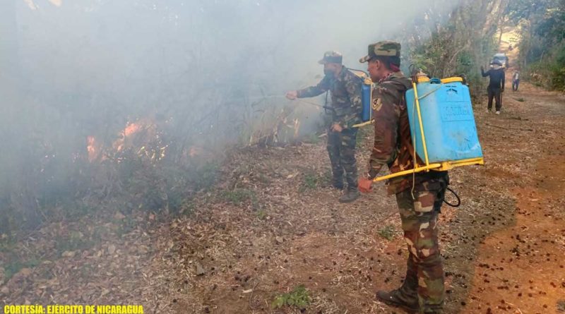 Miembros del Ejército de Nicaragua durante una de las sofocaciones de incendios forestales