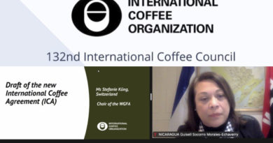 Embajadora de Nicaragua interviniendo en la discusión del borrador del Acuerdo Internacional del Café.