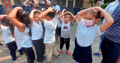 Estudiantes del Colegio 14 de Septiembre de Managua, participando en simulacro ante sismos