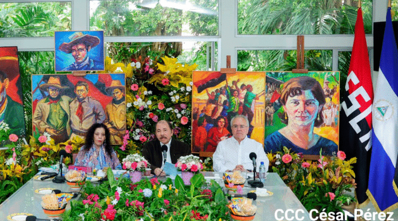 Presidente Comandante Daniel Ortega, Vicepresidenta Rosario Murillo y el presidente de la Asamblea Nacional, Gustavo Porras