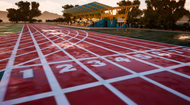 Diseño de pista de atletismo que se ubica dentro del Complejo Deportivo Comandante Carlos Fonseca Amador.